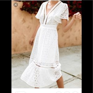 Away with the breeze lace midi dress- size medium